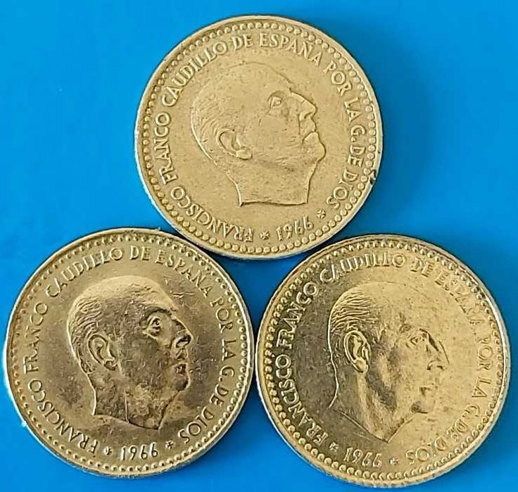 Lote de 3 Pesetas de 1966  estrelas *74*, *75* e *77*, Espanha