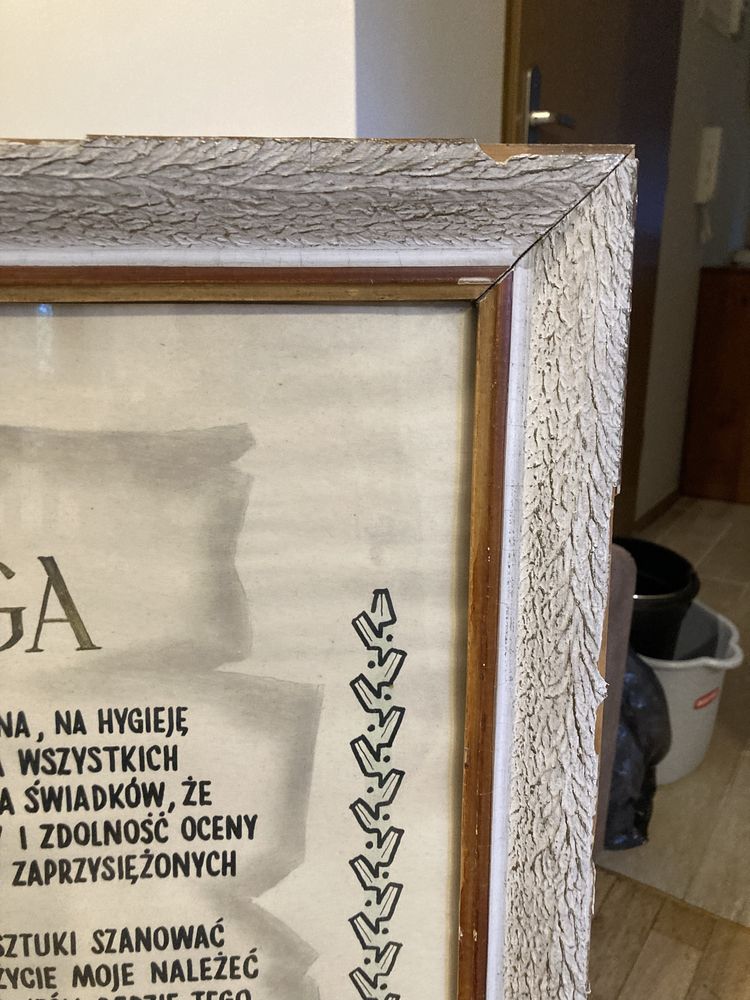 Vintage przysiega Hipokratesa w drewnianej ramie