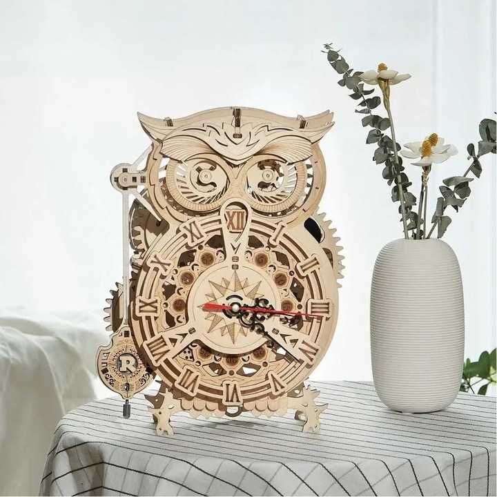 Drewniane Puzzle Robotime Model 3D Zegar Sowa Owl Clock DIY 161 el.