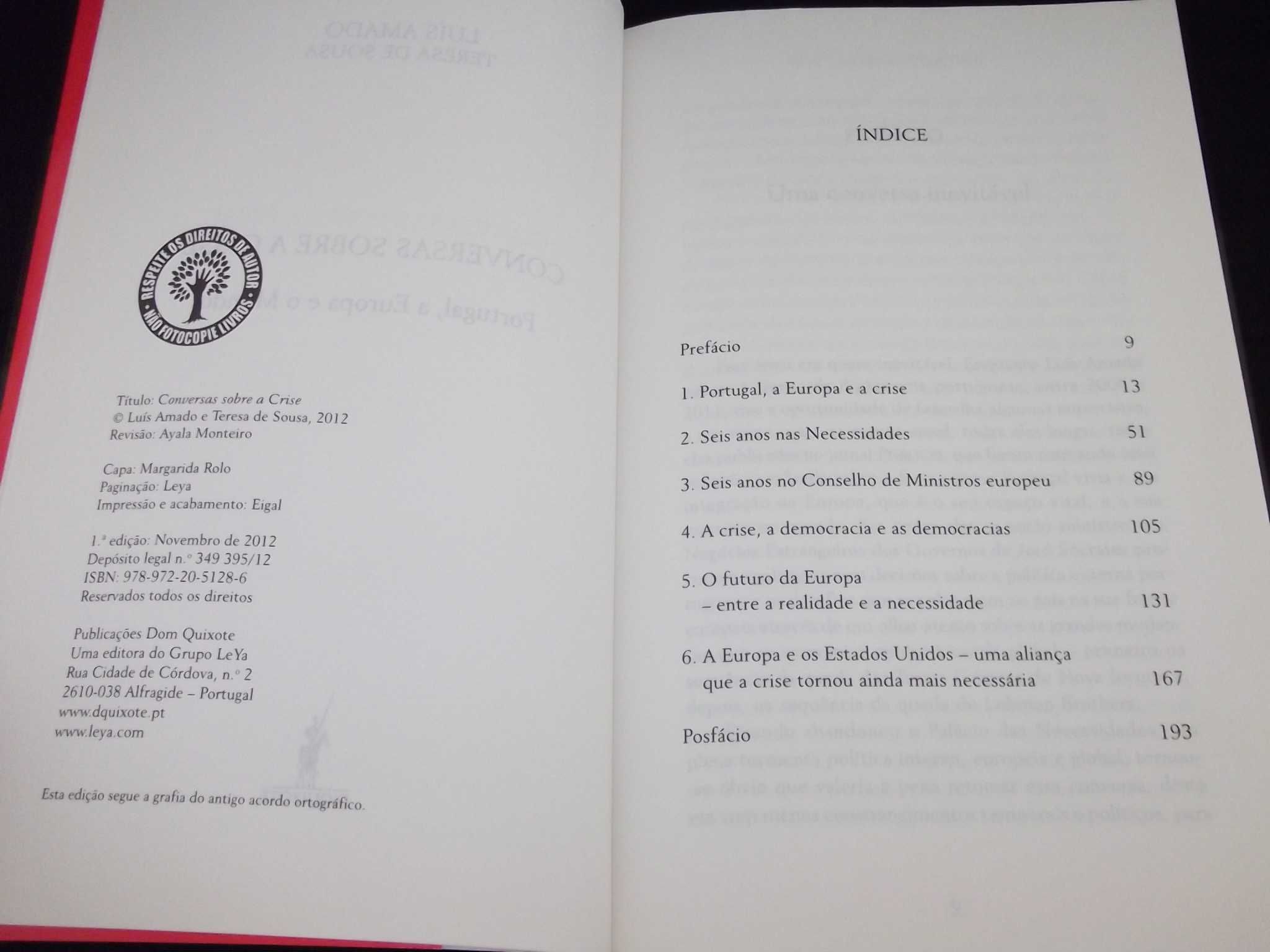 Livro Conversas Sobre a Crise Teresa de Sousa e Luís Amado