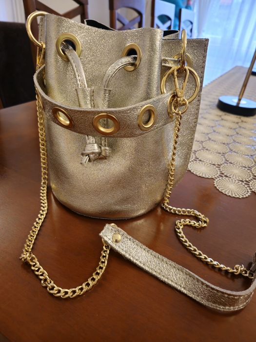 Torebka damska złota skórzana