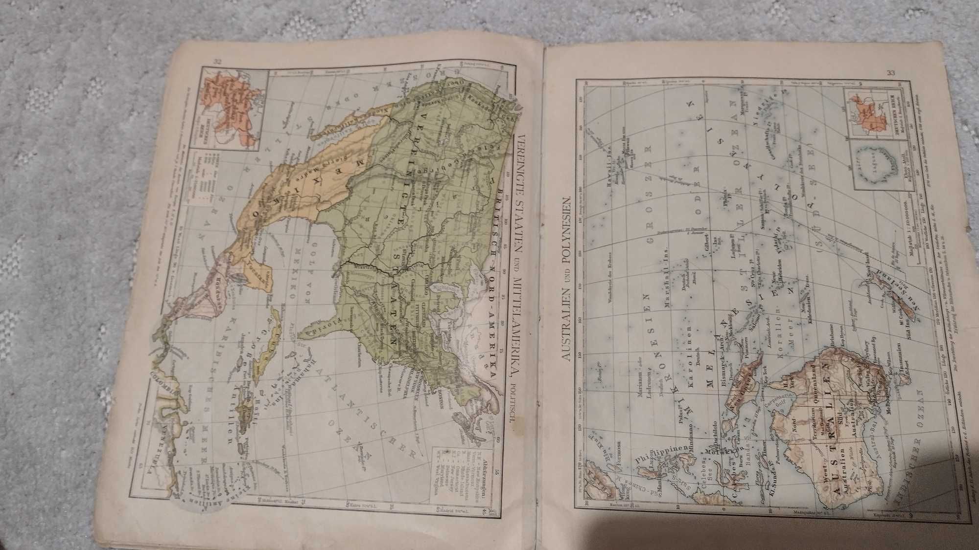 Stary niemiecki atlas geograficzny Volksschul-Atlas 1913 rok