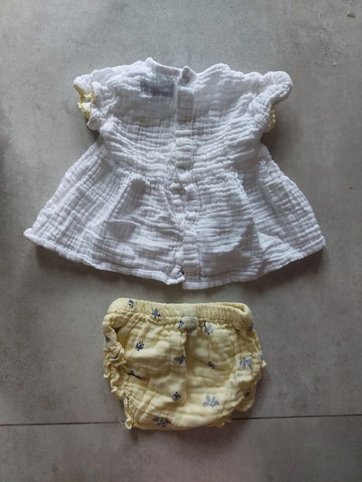 Komplet zestaw niemowlęcy muślinowy muślin bluzka majtki 5.10.15 74