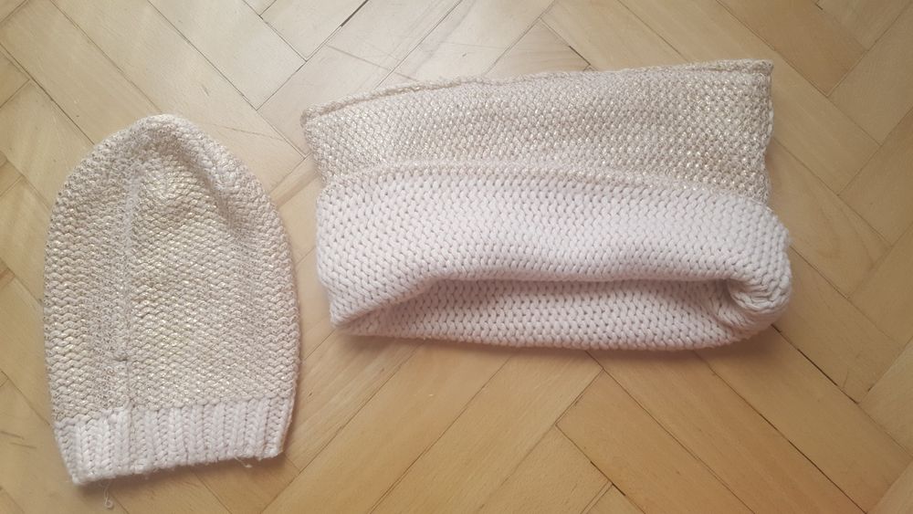 Szal | komin | czapka | Reserved | jasno różowy | złoty