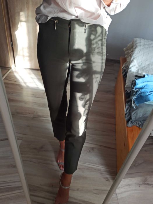 Spodnie khaki zip mohito dopasowane zieleń 32 koszula zestaw