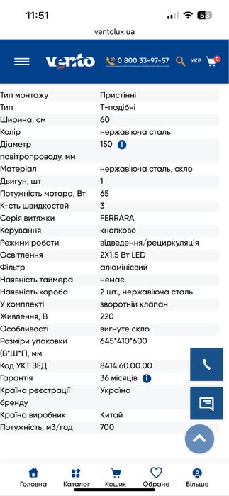 Кухонная вытяжка Ventolux