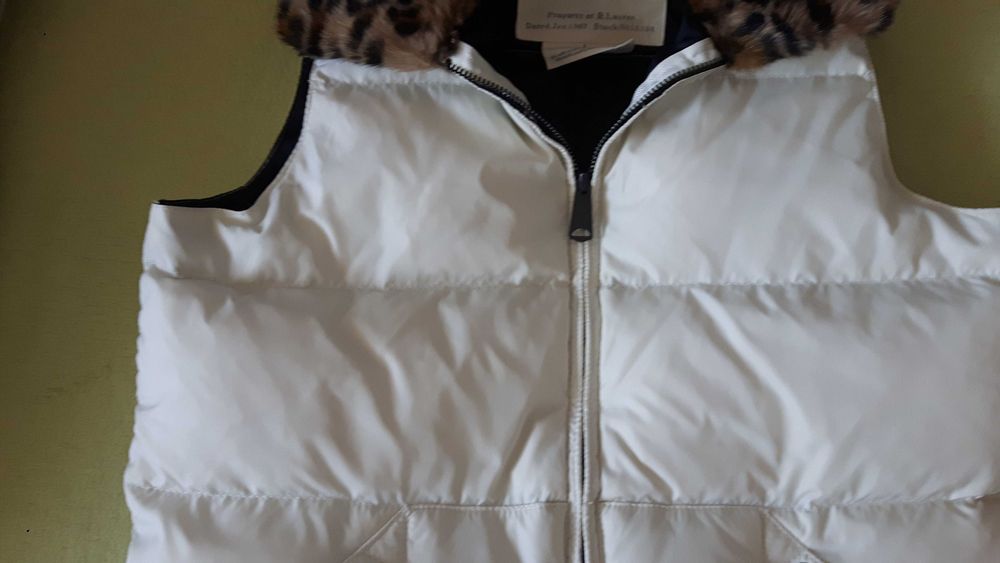 Kamizelka jak nowa Ralph Lauren ecru z panterkowym kołnierzem, r. M