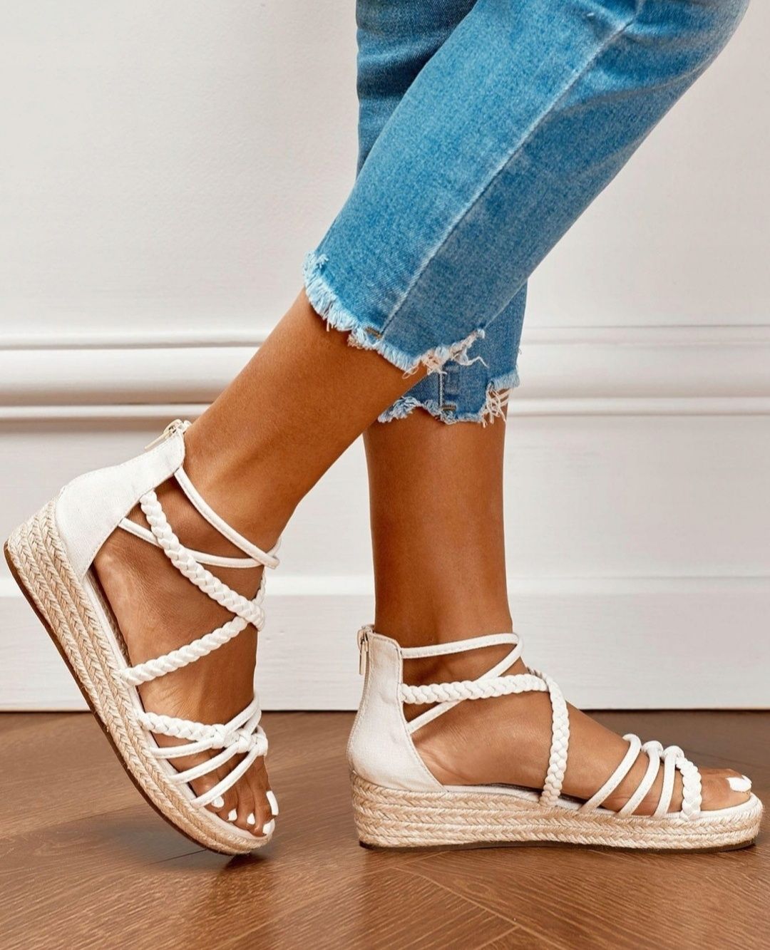 Sandały Espadryle na koturnie 24 cm Boho ecru