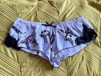sexy spodenki do spania piżama satynowe koronkowe S M fioletowe
