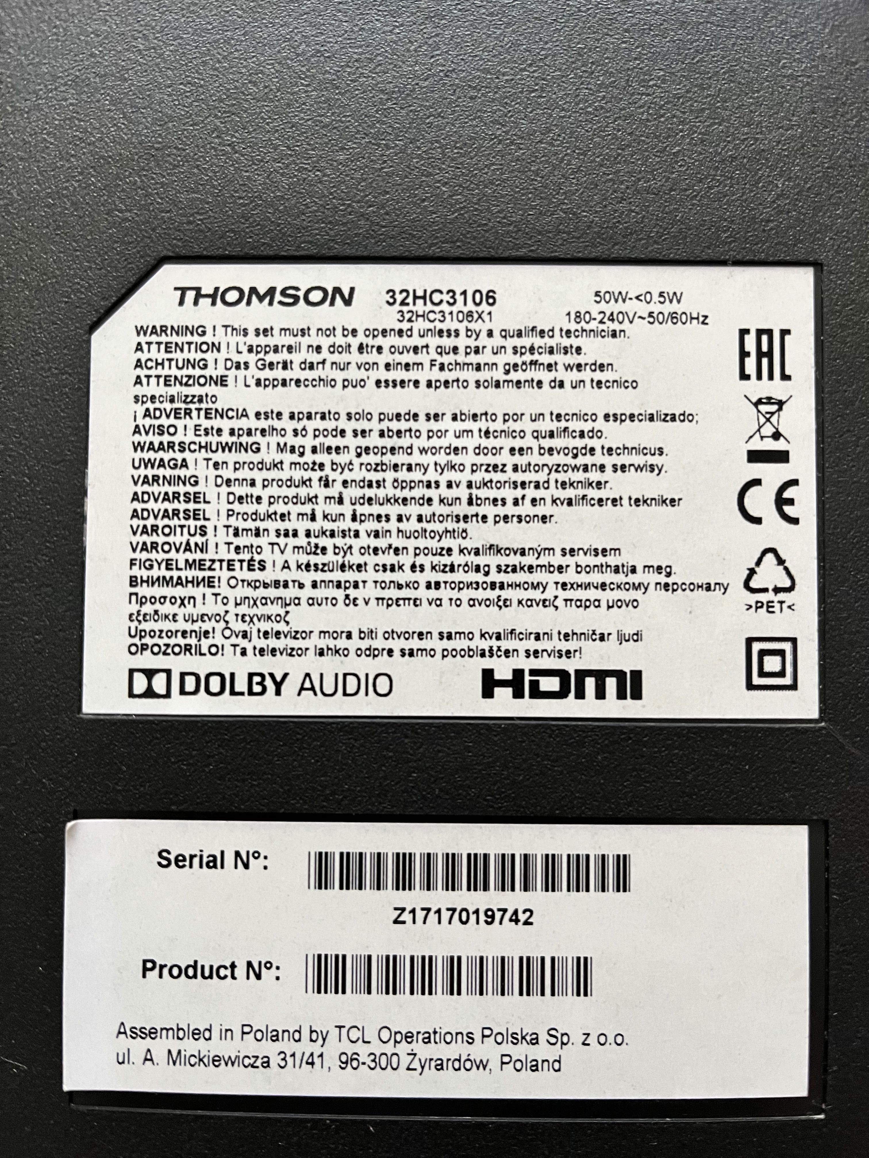 Thomson32 hc3106 телевізор 32