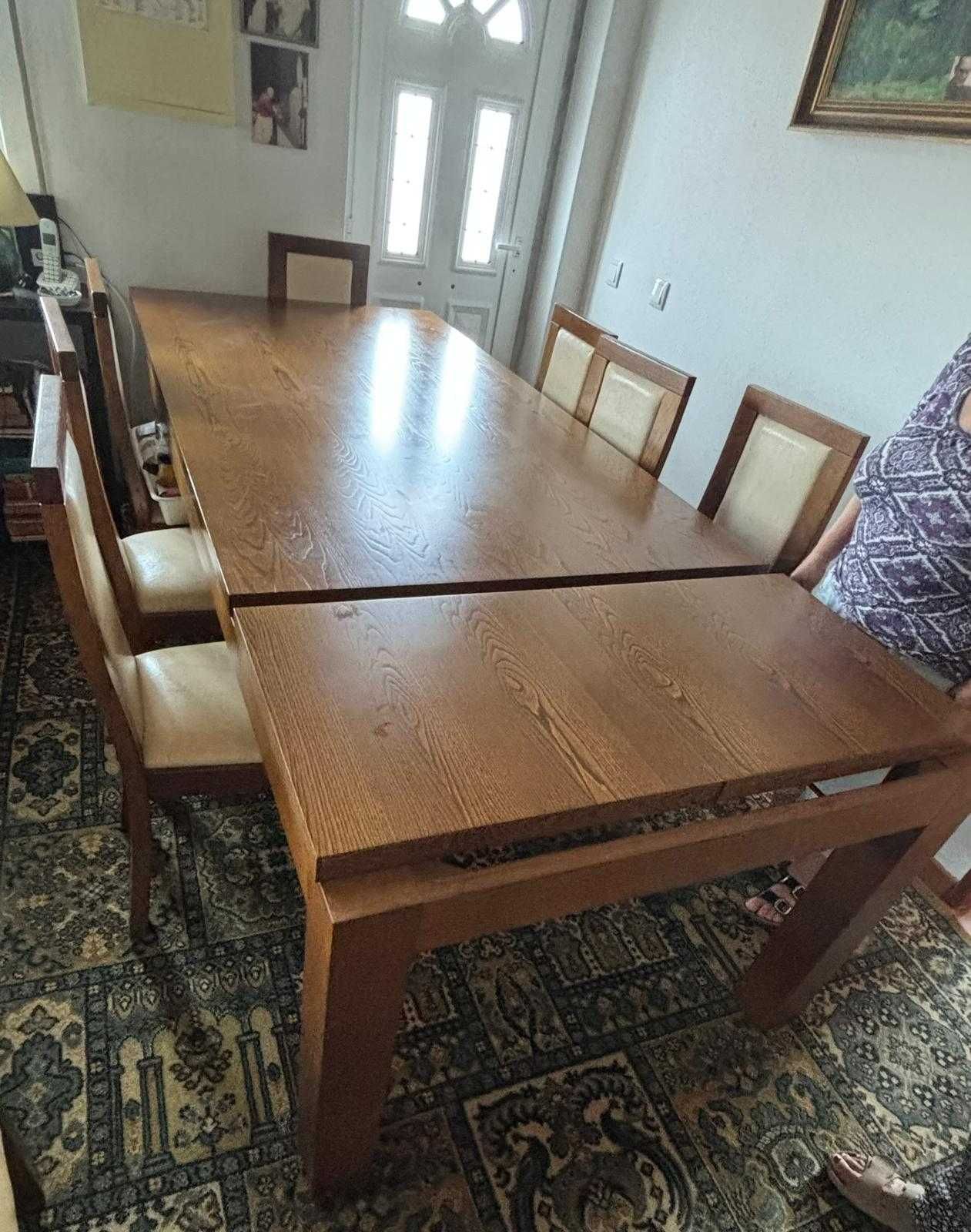Mesa sala de estar extensível em madeira maciça c/6 +1 cadeiras design