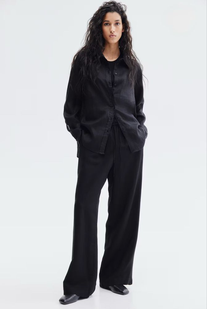 Чорна сорочка з льону h&m XS S M  / черная рубашка из льна