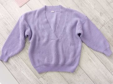 Sweter z dekoltem fioletowy r. L/XL