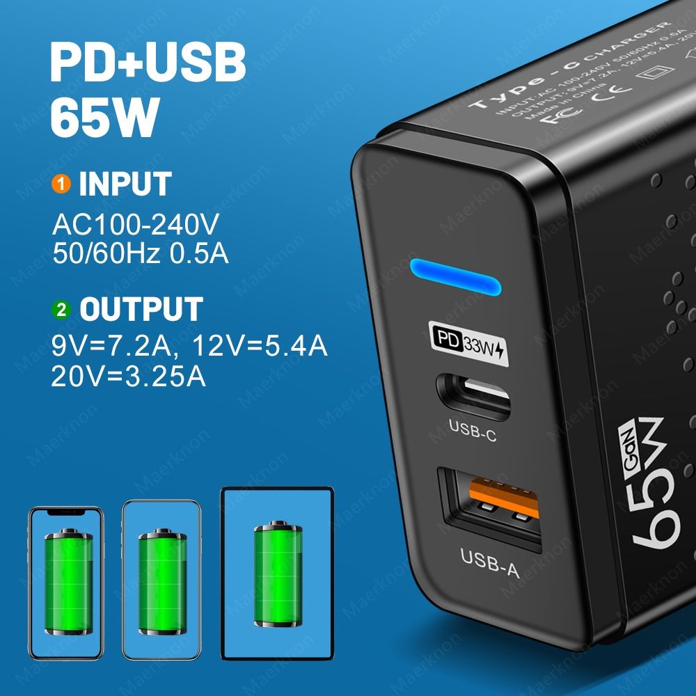 Ładowarka do smartfona szybka PD3.0 USB USB-C 65W biała