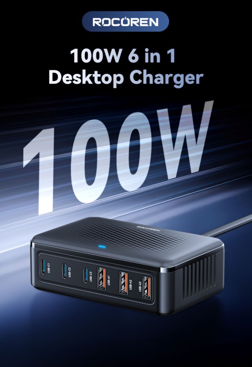 Зарядка 100W Rocoren GaN Адаптер/блок питания, зарядний пристрій.