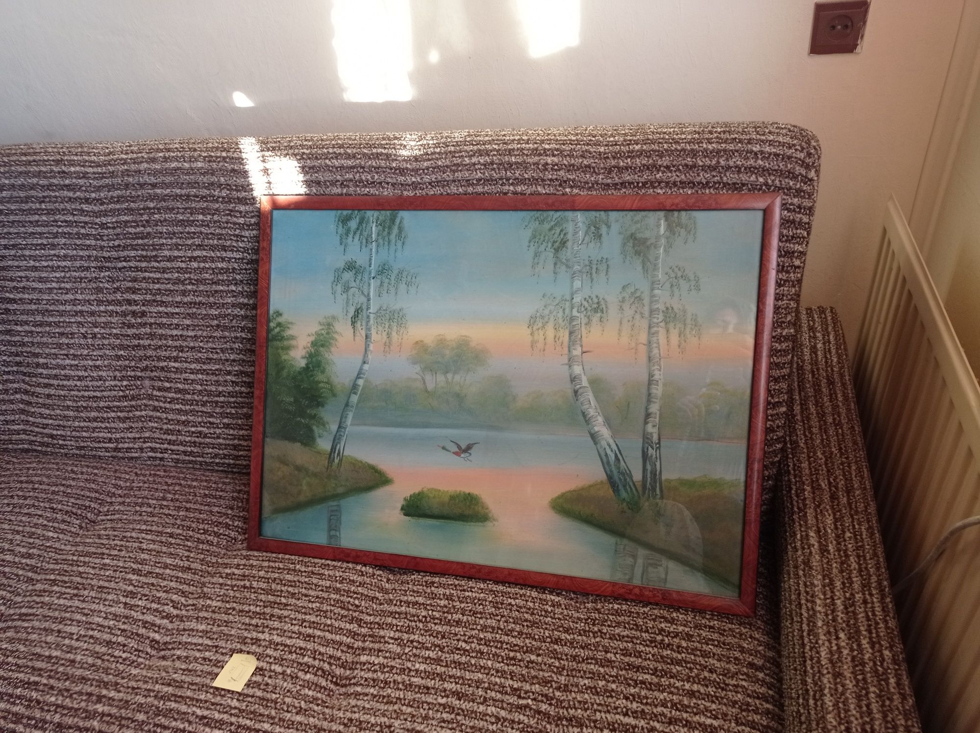 Obraz obrazek kaczka jezioro rama ze szkłem retro PRL art déco