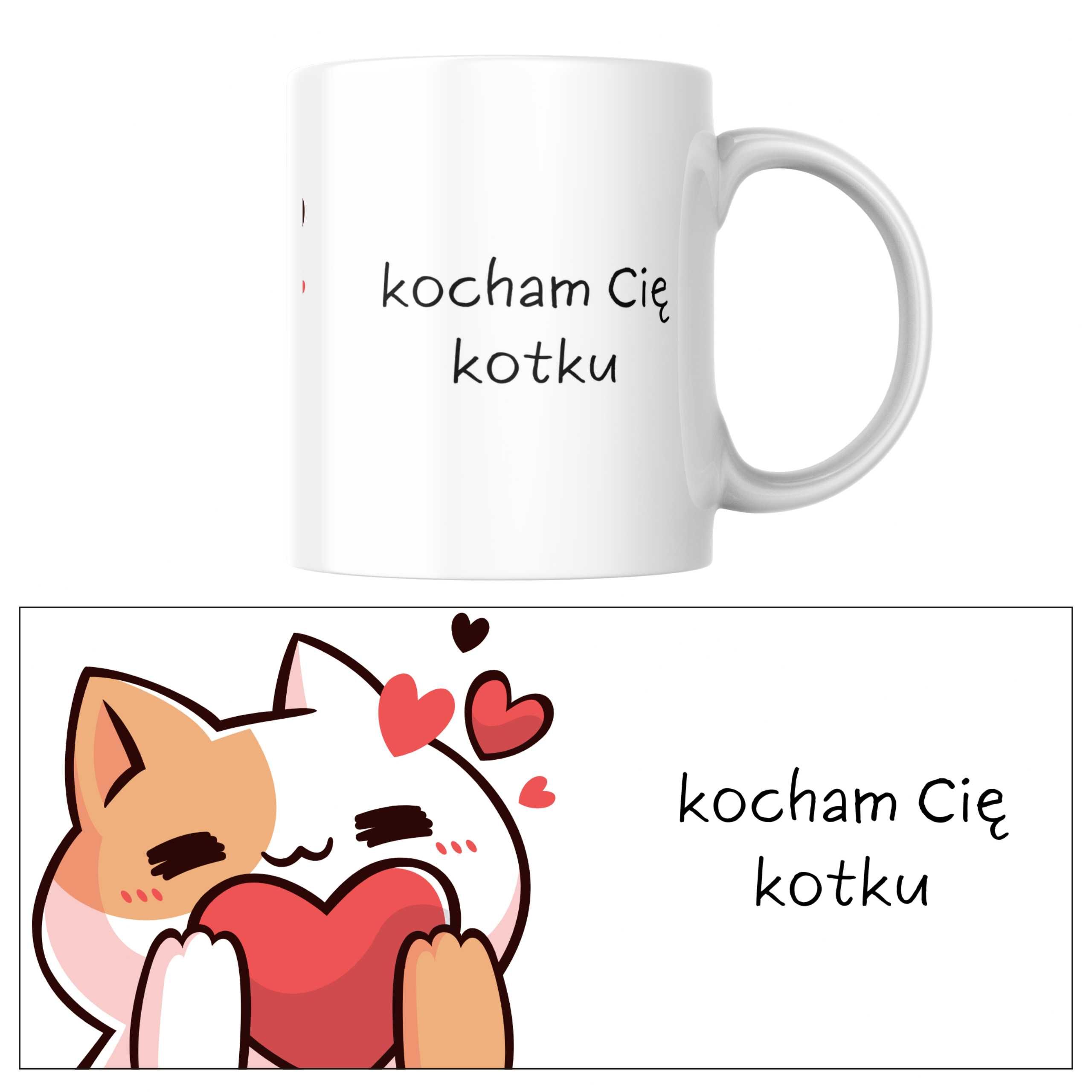 Kubek Kocham Cię kotku prezent walentynki kot serce
