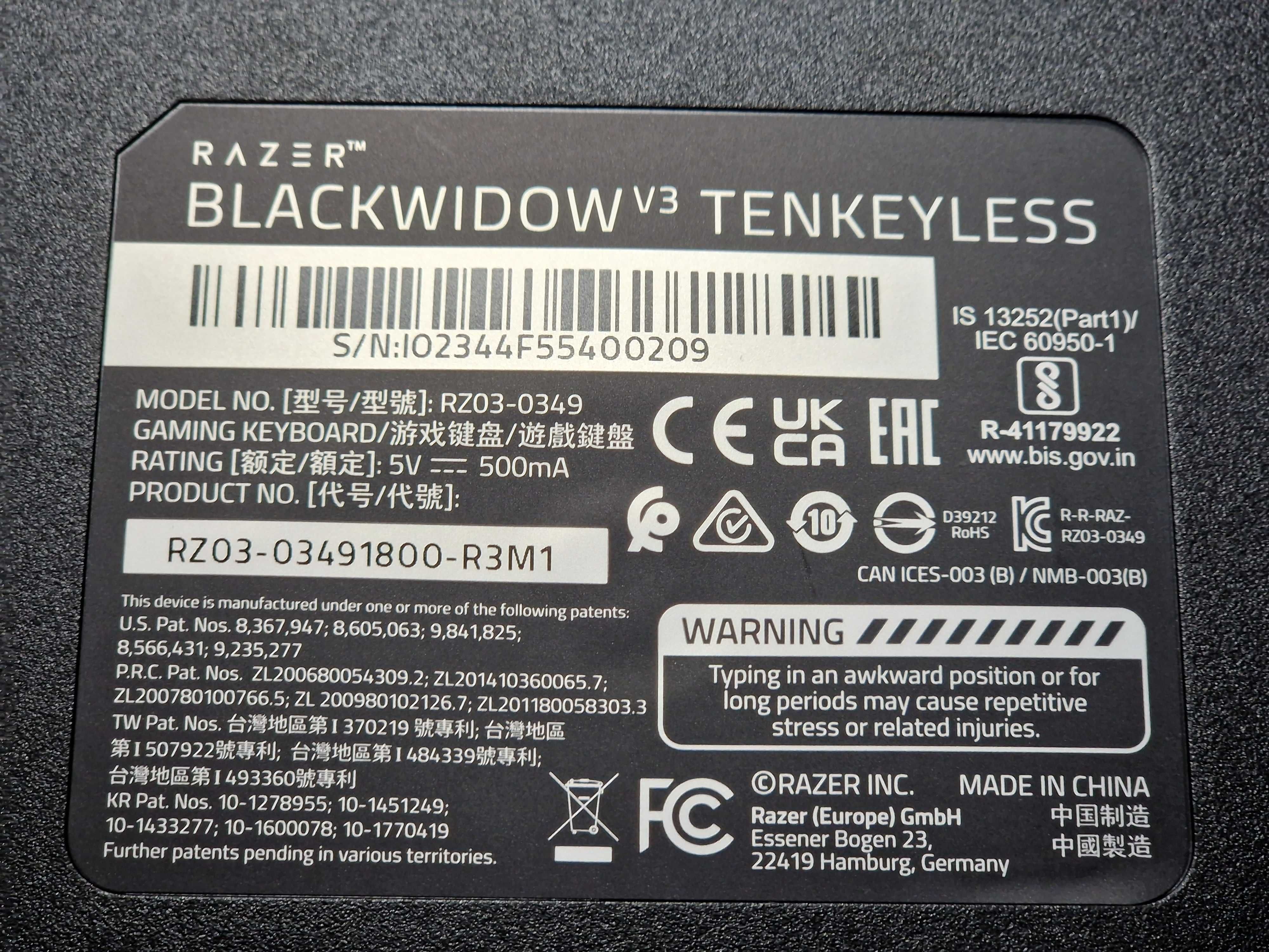 Klawiatura Razer Blackwidow V3 Tenkeyless Yellow Switch