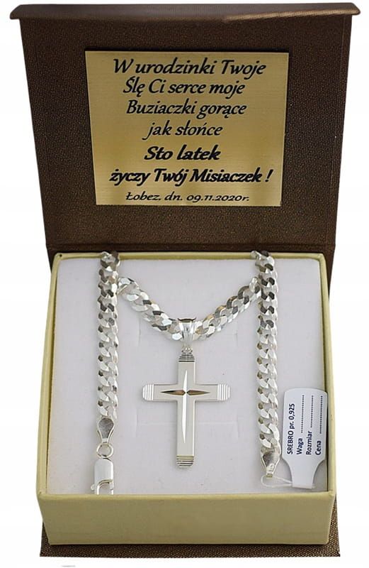 Łańcuszek Srebrny Pancerka 5,00 mm z Krzyżykiem pr 925 Grawer Gratis