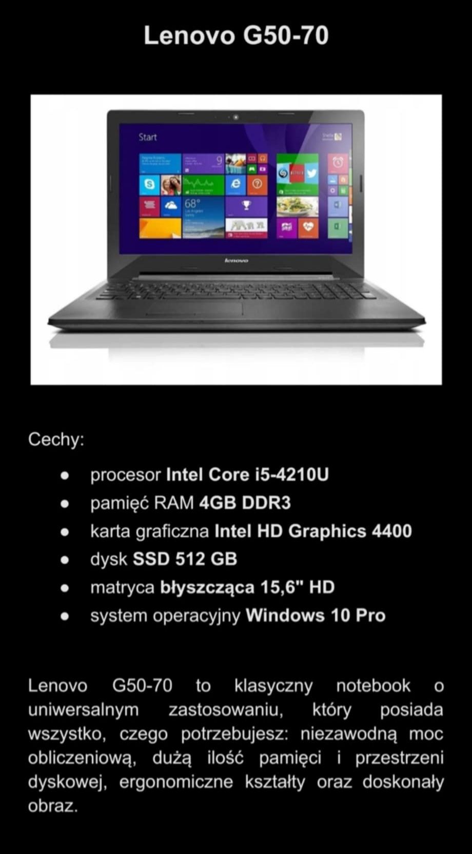 Laptop Lenovo G50-70 + torba gratis