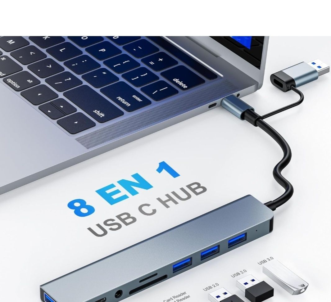 Adapter USB C rozszerza jeden port USB-C na 8 portów,