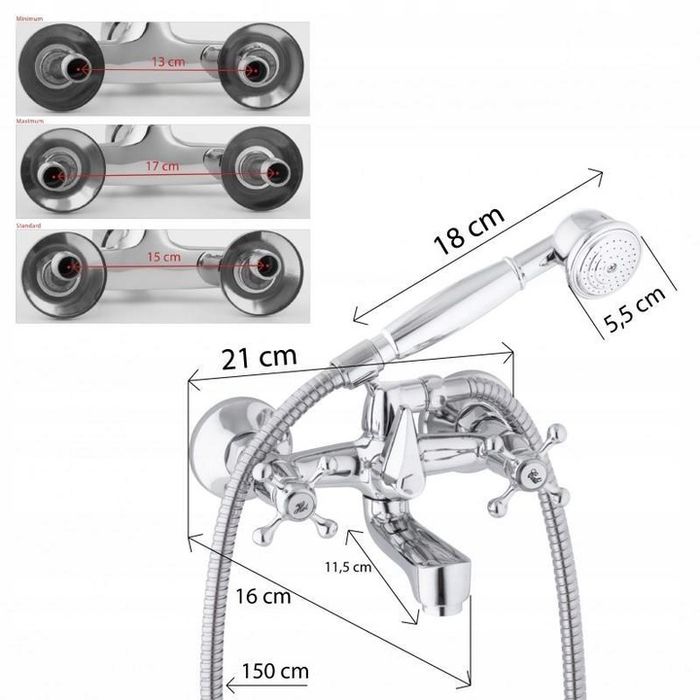 Bateria Wannowa Ścienna Prysznicowa Kran Retro Best Klasyk Kurki Hit
