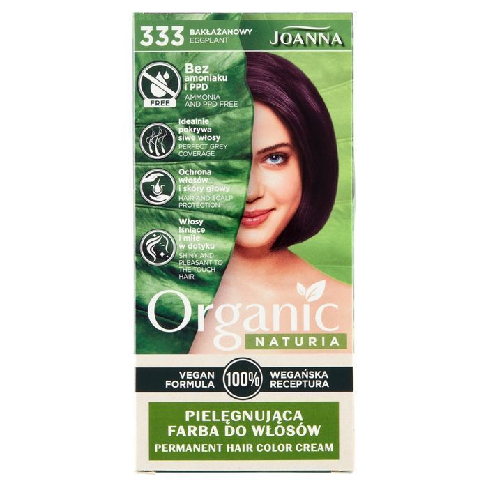 Joanna Naturia Organic Farba Do Włosów Bakłażanowy 333, Pielęgnująca