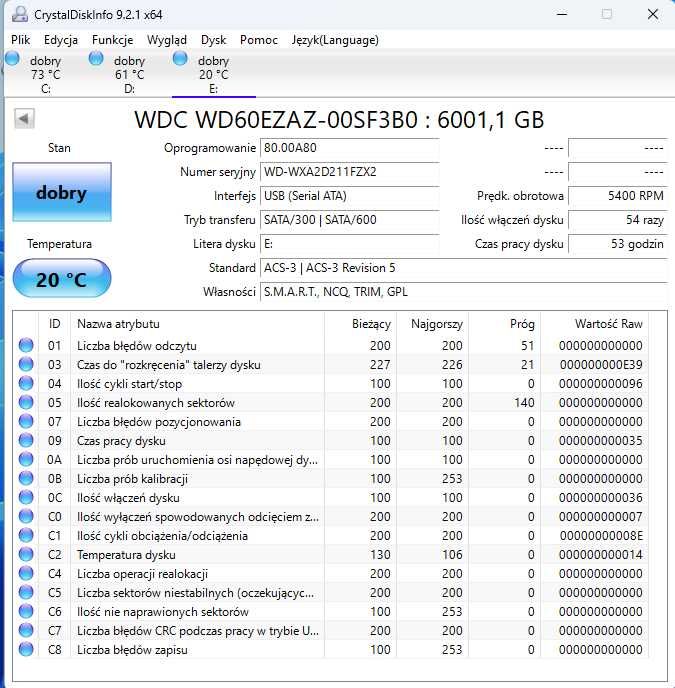 Dysk twardy Western Digital WD60EZAZ 6TB SATA III 3,5" Seria Blue
