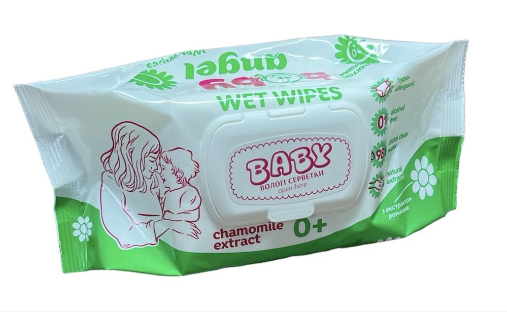Дитячі вологі серветки BABY angel 120шт з клапаном *ГУРТ