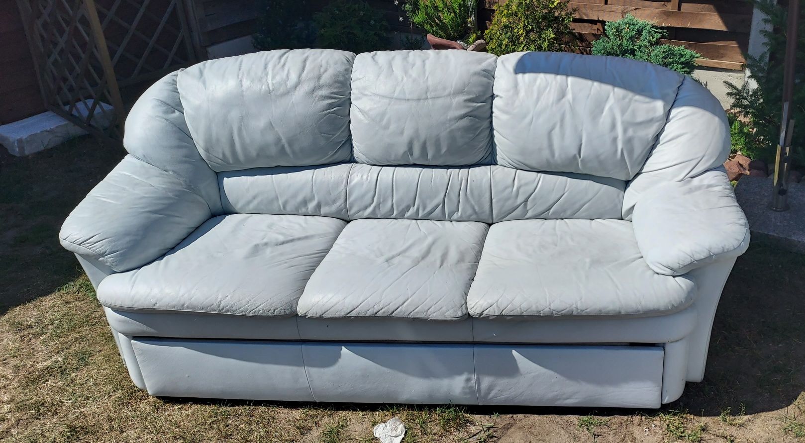 Sofa rozkładana plus fotel skóra naturalna