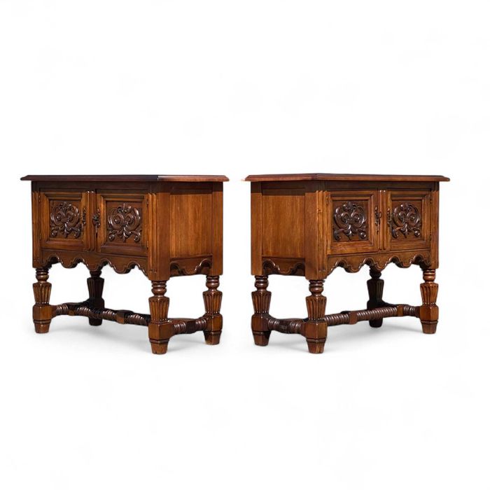 2 rzeźbione komody szafki konsole, orzech, KOMPLET