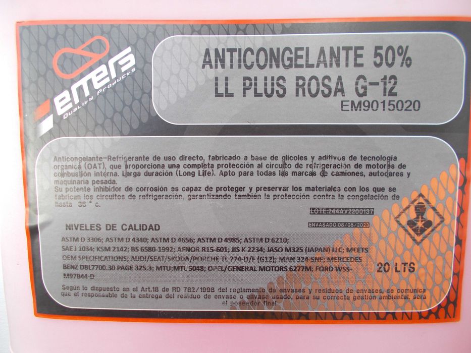 Emers Anticongelante 50% LL Plus Rosa ( 20 Lt )