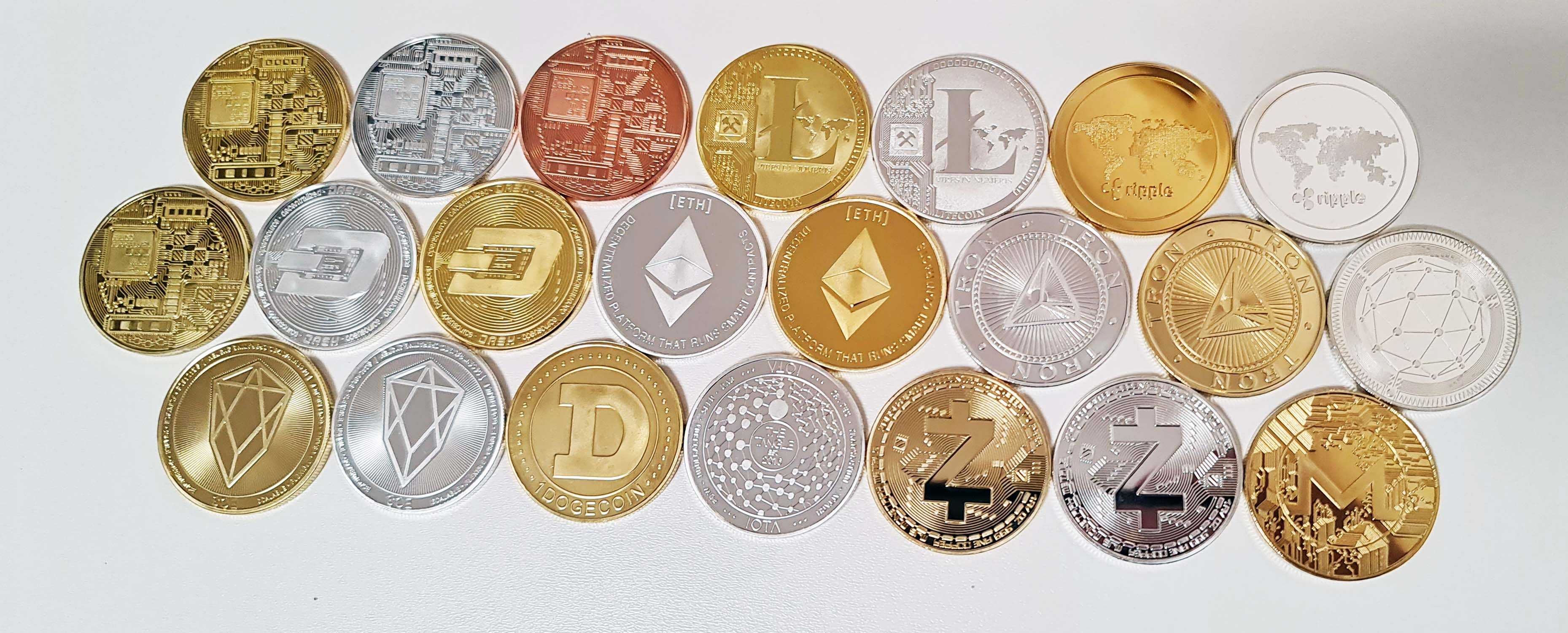 КОМПЛЕКТ 22 шт. Сувенирные монеты биткоин, лайткоин, эфир, даш bitcoi