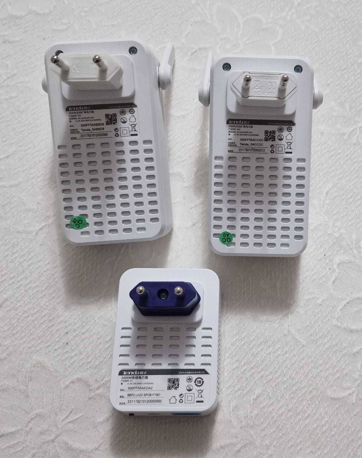 2 Power Line Tenda PA3, 1000Mbps, porta Gigabit, sem fio, Wi-Fi