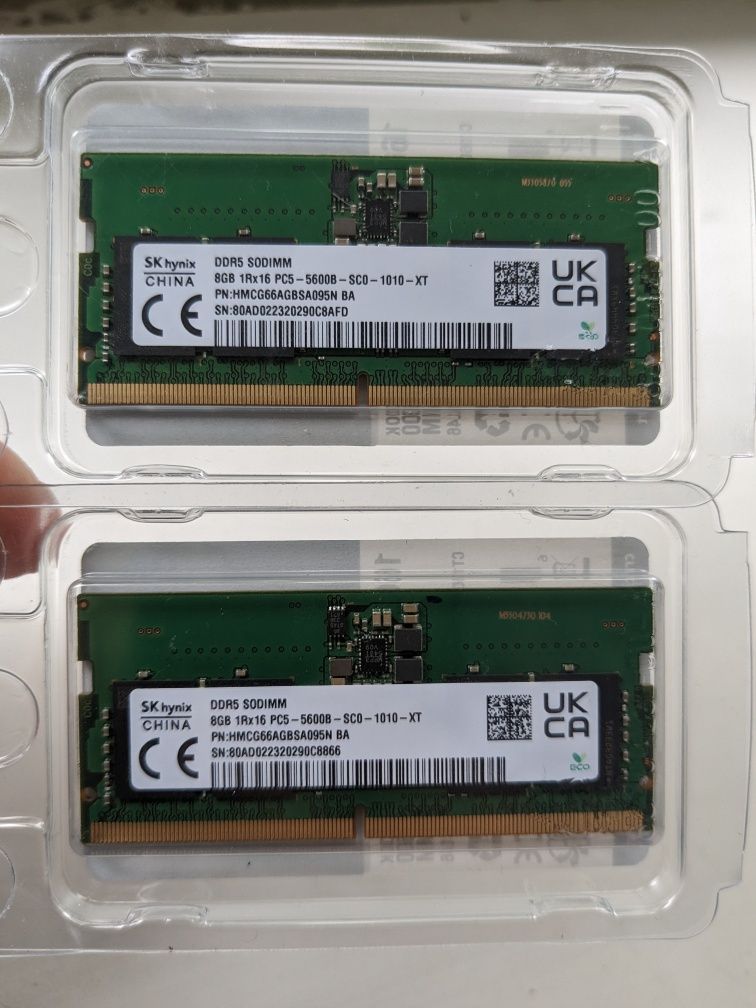 Продам оперативну пам'ять DDR5 для ноутбука 2шт по 8gb
