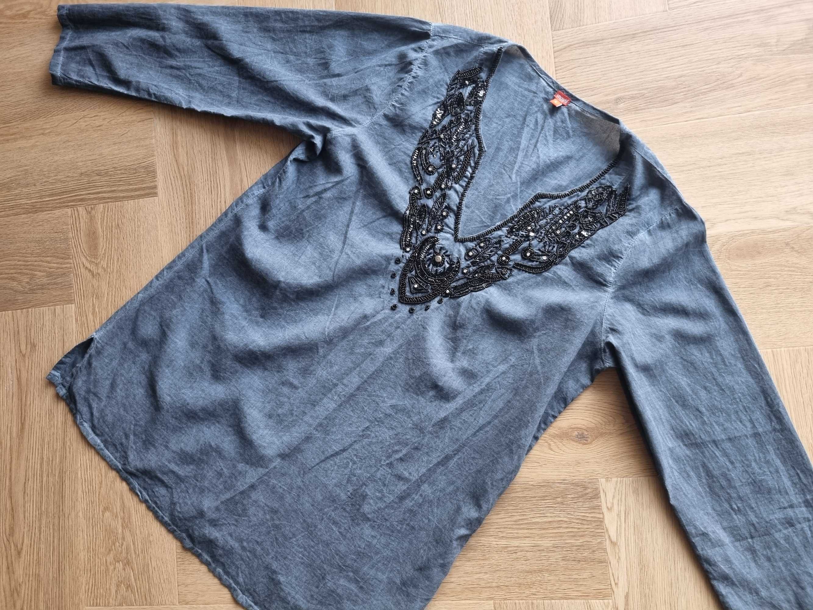 Granatowa bluzka rękaw 3/4 Moshi XL oversize tunika długa bluzka