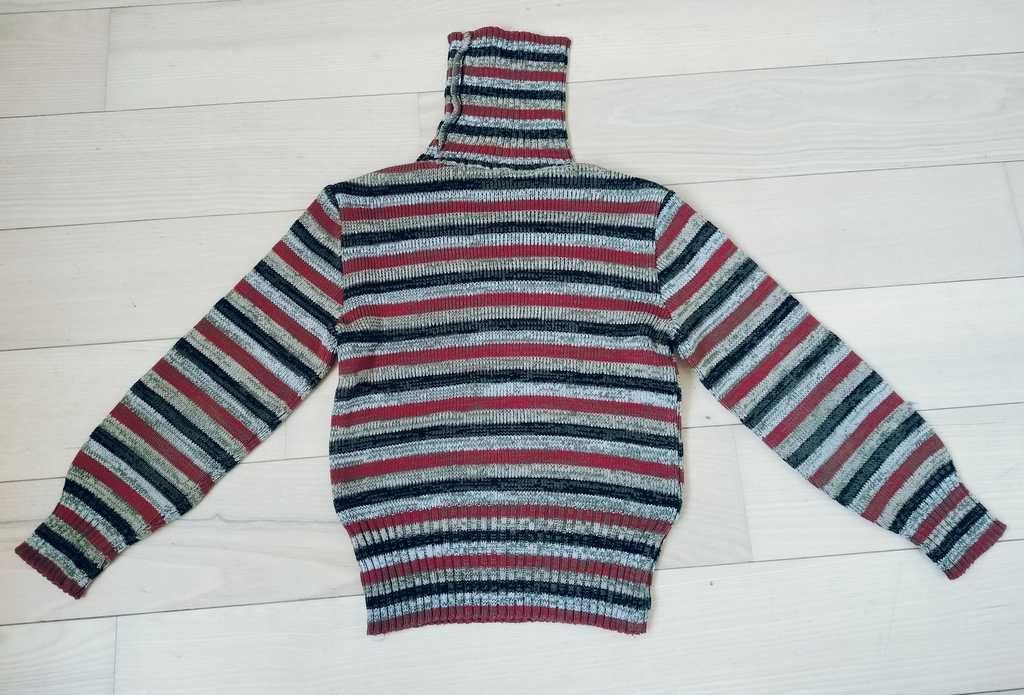 Sweter golf dziecięcy beżowo-czerwono-czarny vintage 70/80