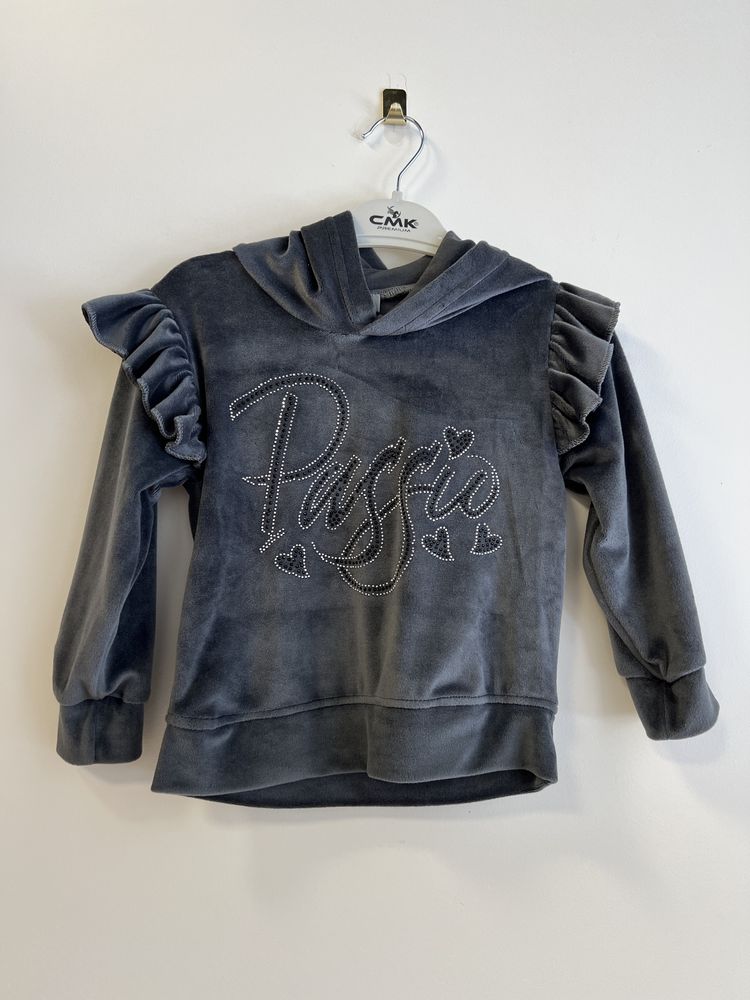 Komplet dziewczęcy dres welurowy szary r.140/146