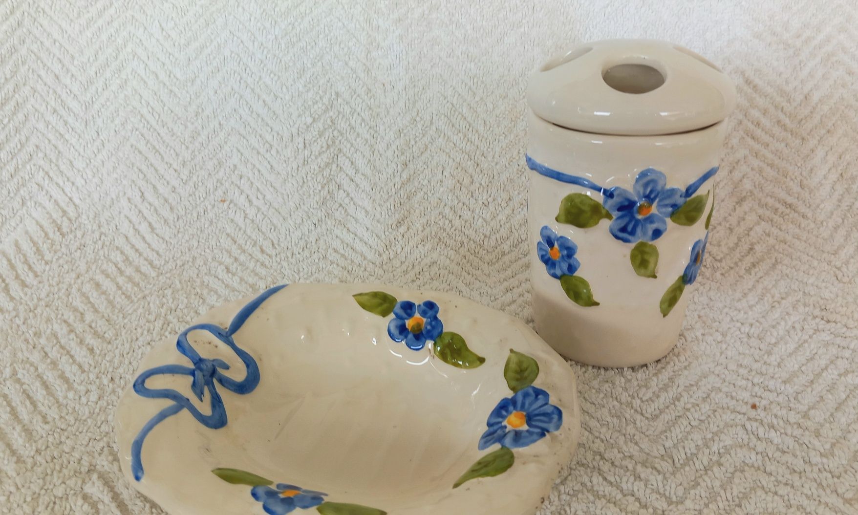 Conjunto wc (7 un) de cerâmica artesanal pintada à mão