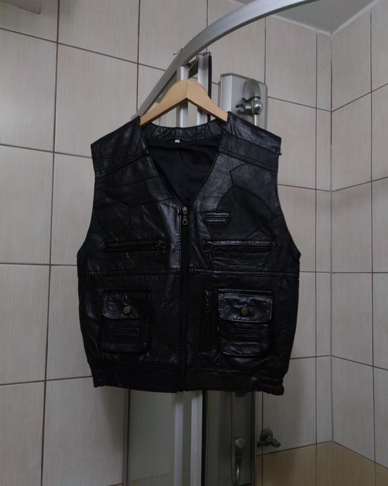 Bezrękawnik S czarny elegancki męski skórzany leather lieder opinając