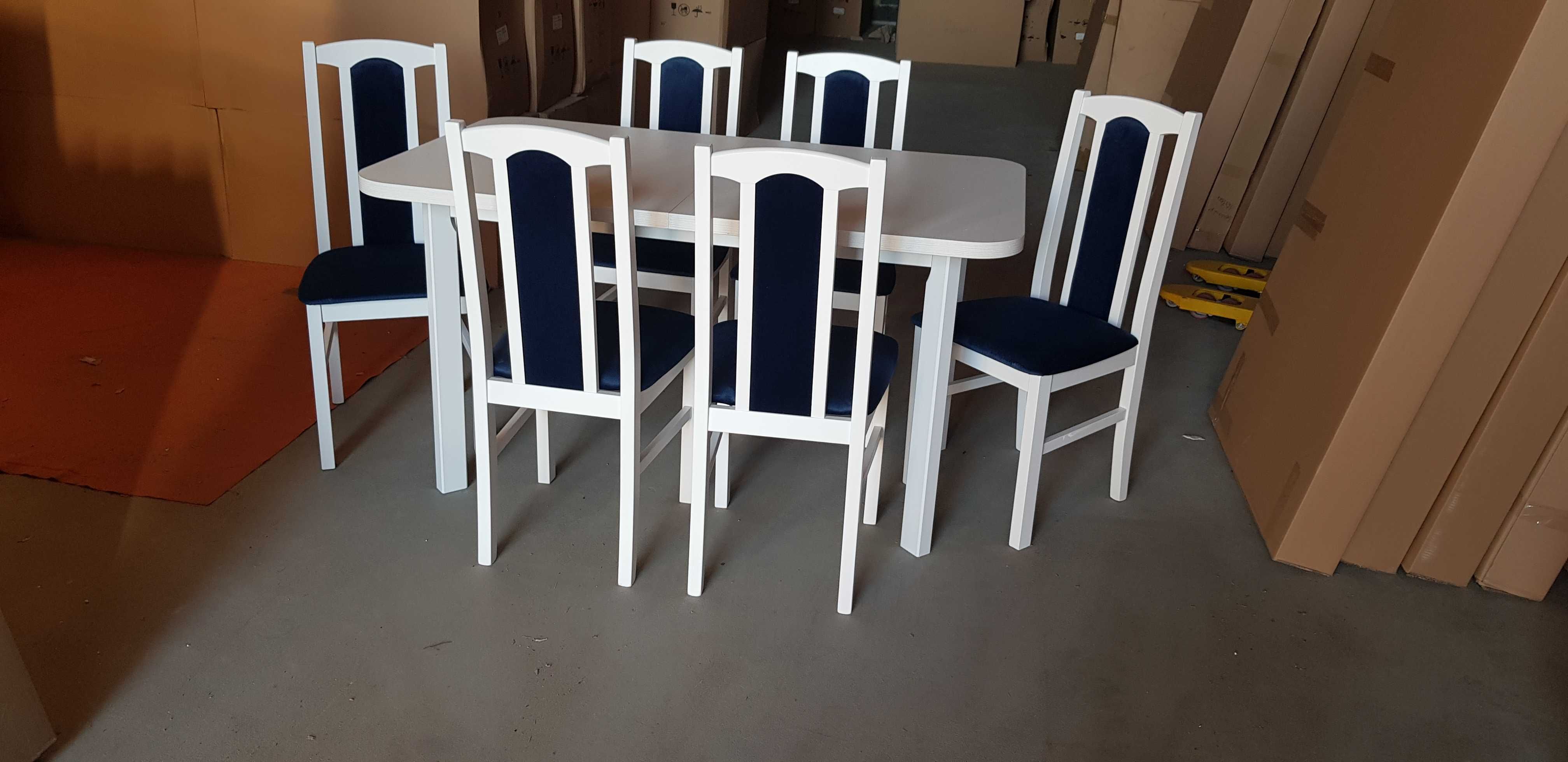 NOWE: Stół 80x140/180 + 6 krzeseł, biały + granat , dostawa PL