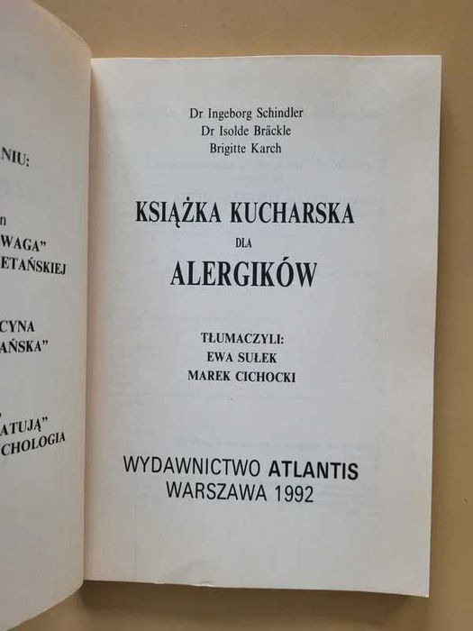 Książka kucharska dla alergików J. Schindler J. Brackle B.Karch