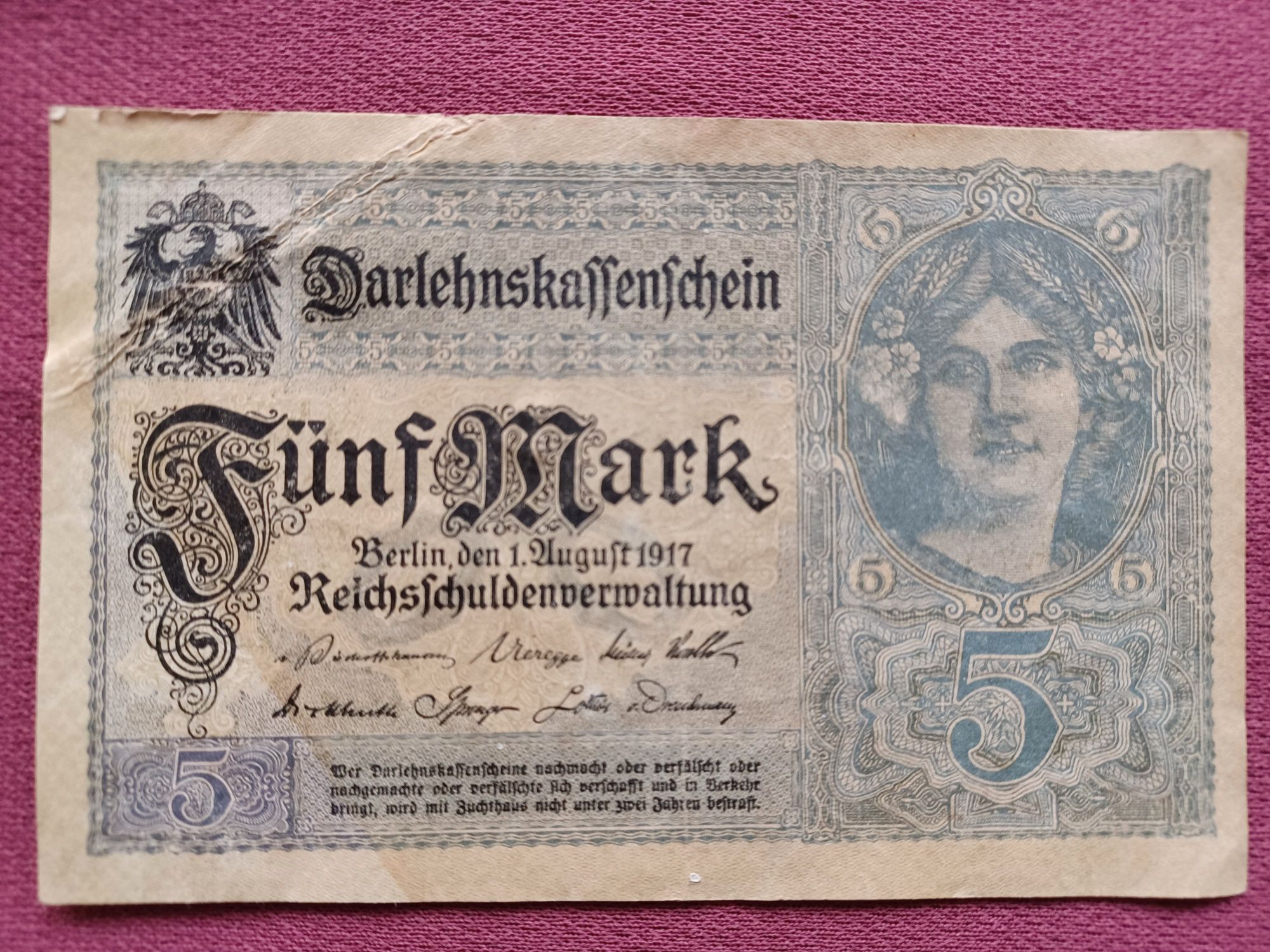 Niemcy banknot 5 Marek 1917
