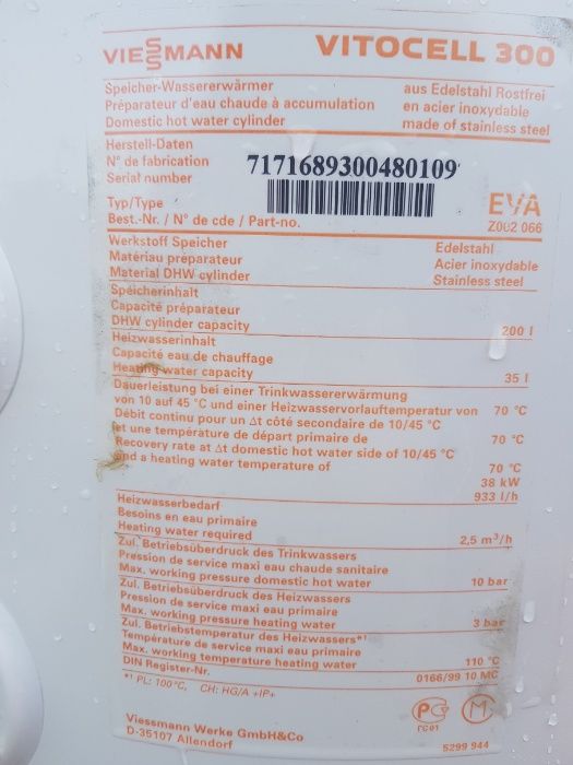 Bojler nierdzewny Viessmann 200l dwupłaszcz Wysyłka Gwarancja