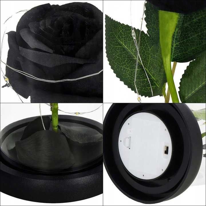 Wieczna Róża w Szkle Świecąca LED Pudełko Na Walentynki Czarna