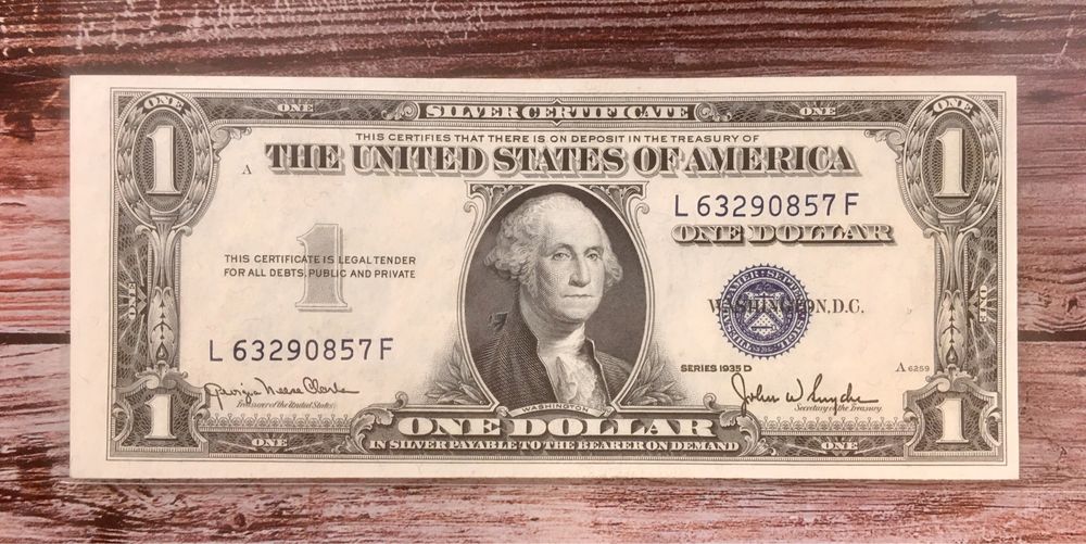 1 dolar 1935 rok (D) - SILVER CERTIFICATE - stan UNC - destrukt
