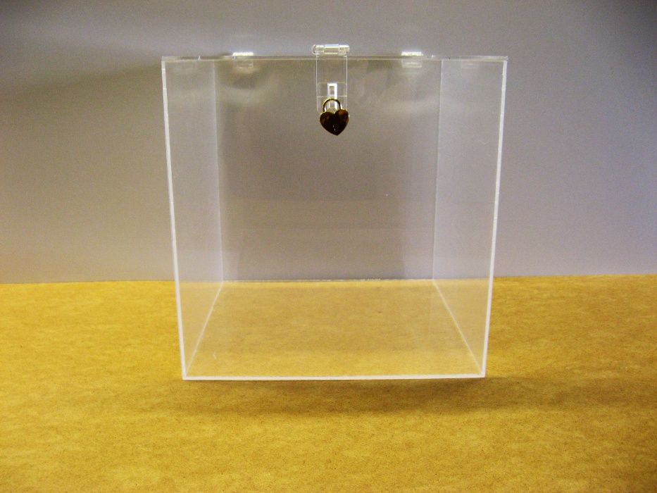 Pudełko na kartki ślubne koperty szkło akrylowe przezroczyste kłódka