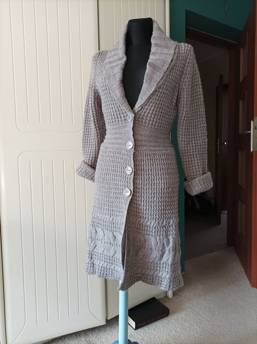 Sweter długi kardigan S / M szary popielaty