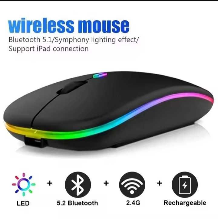 Mysz Komputerowa Optyczna Bezprzewodowa LED RGB Akumulatorowa