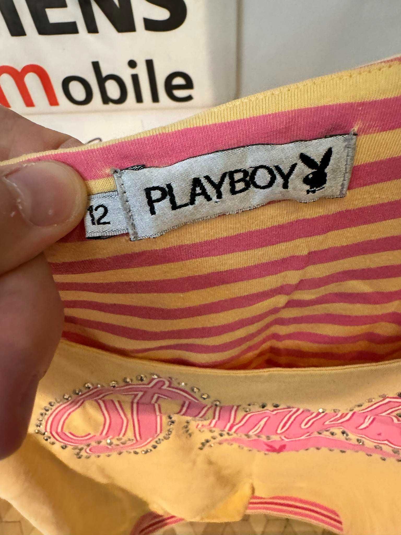 koszulka vintage Playboy Printed Glitter zółta top XL